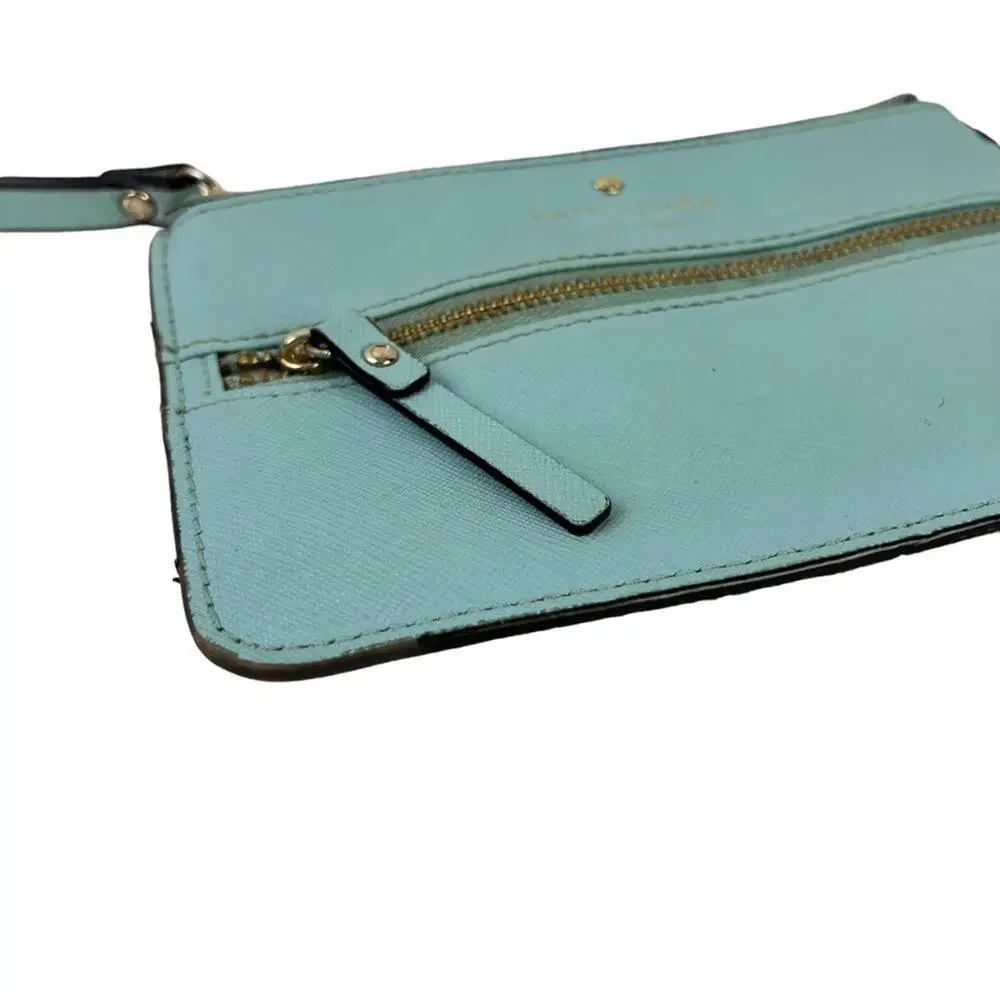Kate Spade New York Aqua Blue Wristlet Coin Purse 100% Cow Hide Genuine Leather